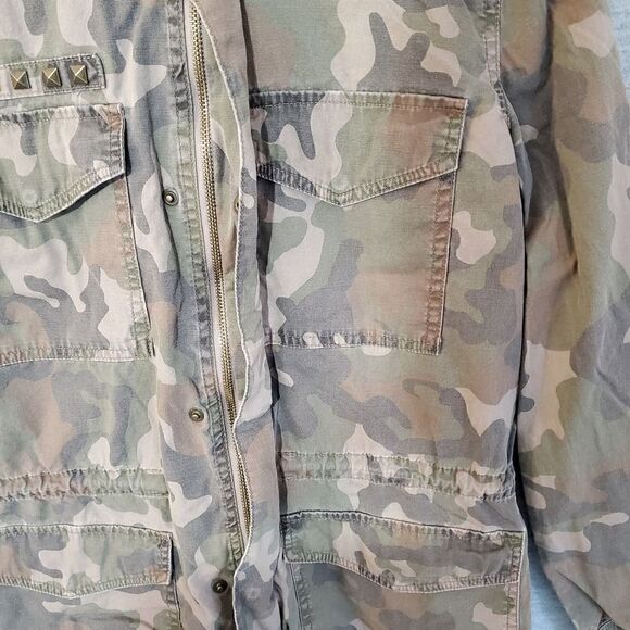 Mudd Shacket Womens Medium Brown Camo Military Denim Shirt Jacket - Picture 4 of 9